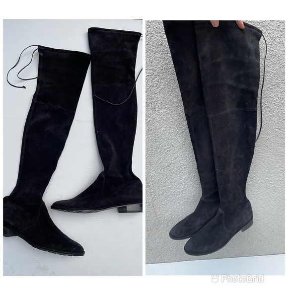 Stuart Weitzman OTK Lowland Boots Shoes Suede Over the Knee Black - Picture 7 of 16